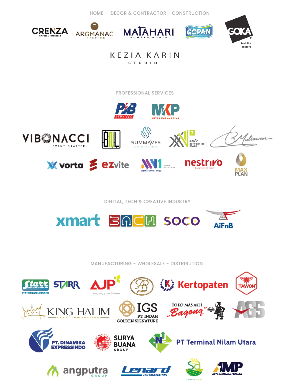Client logos: home, professional services, technology and manufacturing