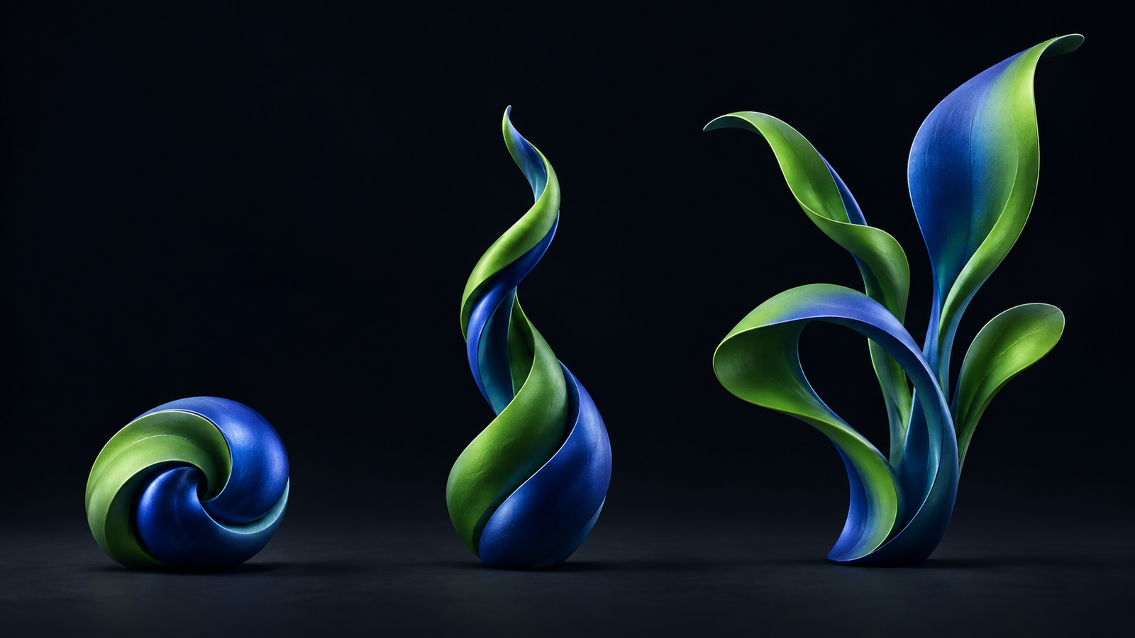 Organic blue and green forms evolving from seed to branching life